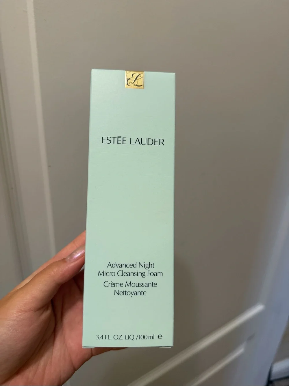 Estee Lauder Mint Green Branded Skincare Box with Gold Logo Accent